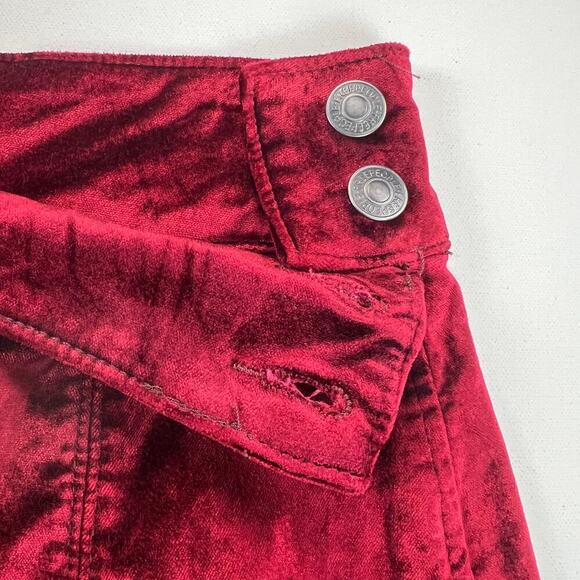 Free People Crimson Red Velvet Seamed Mini Skirt Rear Zip Button Waist Size 26 - Picture 6 of 11